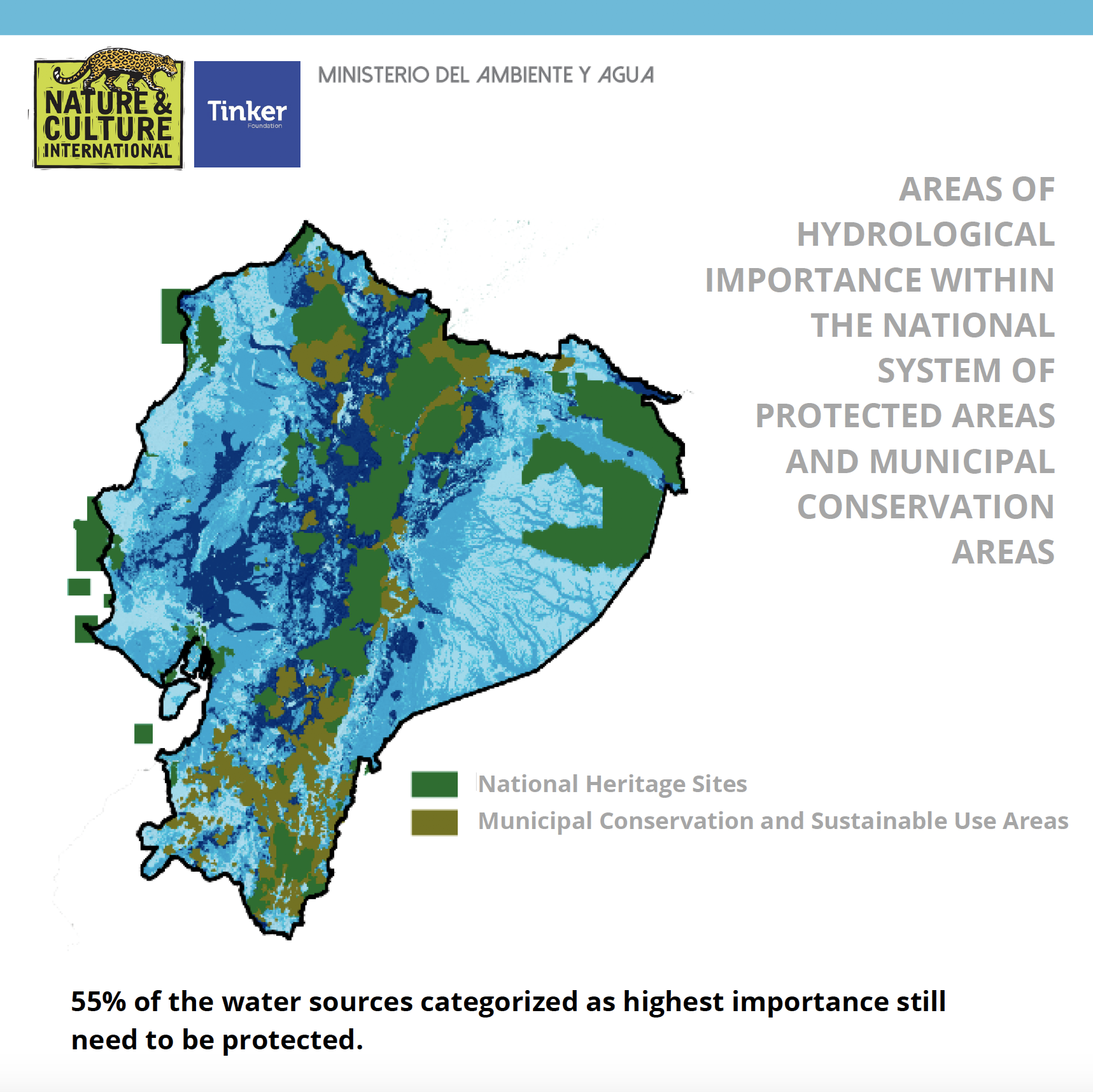 Mapa que muestra las áreas de importancia hídrica en Ecuador